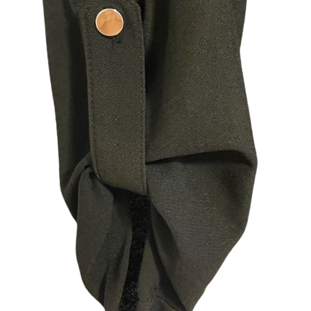 Black Grommet Lace Neck Top With Rolled Tab Sleeves and Cinch Waist Size Small - Picture 4 of 4